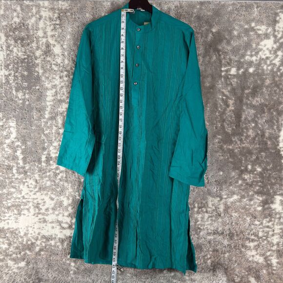 Fabindia Sz XS Slim Fit Silk Viscose Blend Striped Button Shift Midi Dress Teal - Picture 2 of 9